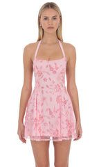 Embellished Halter Mini Dress in Pink