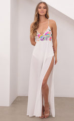 Multicolor Sequin Maxi Dress in White