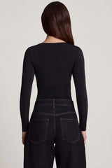 Soft Jersey Sweetheart Ruched Long-Sleeve Top in Black