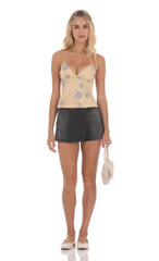 Open Back Sequin Floral Top in Champagne