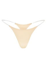 Seamless Knit Clear Strap Thong in Warm Peach