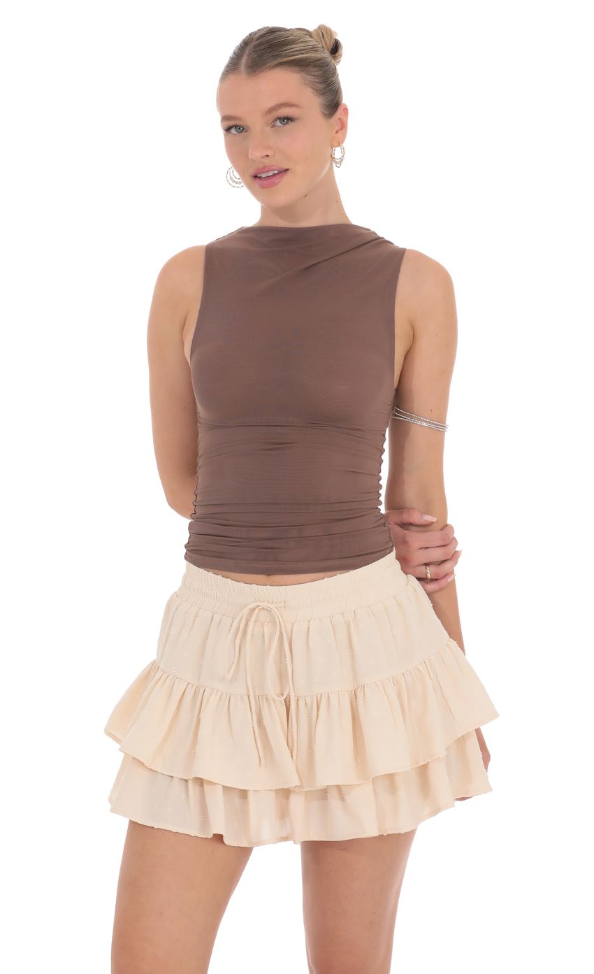 Dotted Ruffle Skort in Beige