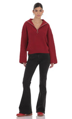 Knit Quarter-Zip Jumper in Maroon