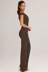 Modal One-Shoulder Jumpsuit in Chocolate Brown
