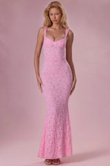 Premium Lace Sweetheart-Neck Gown in Blush Pink