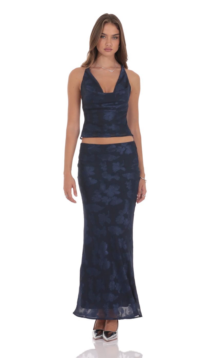 Burnout Floral Maxi Skirt in Navy