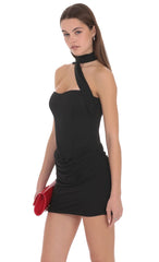 One Shoulder Corset Ruched Mini Dress in Black