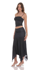 Polka Dot Asymmetrical Maxi Skirt in Black