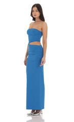 Strapless Cutout Maxi Dress in Blue