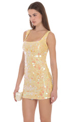 Iridescent Sequin Mini Dress in Pale Yellow