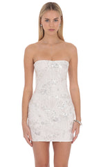 Sequin Strapless Mini Dress in White