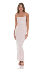 Iridescent Sequin Bodycon Maxi Dress in Pink