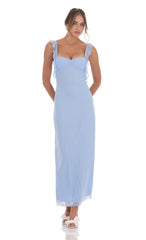 Mesh Tassel Strap Maxi Dress in Light Blue