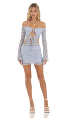 Crochet Cutout Dress in Blue