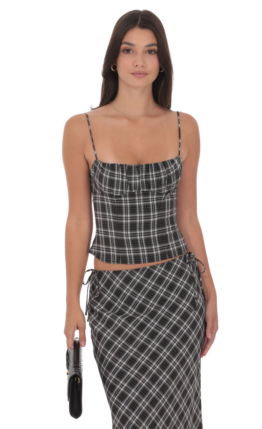 Plaid Ruched Bust Top in Black