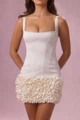 Premium Satin Mini Dress in Ivory