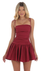 Ruched Fit and Flare Dress in Red