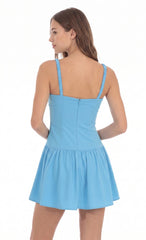 Ruched Fit and Flare Mini Dress in Aqua Blue