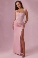 Premium Mesh Draped Bridesmaid Dress in Blush Pink