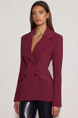 Structured Double-Breasted Blazer in Burgundy