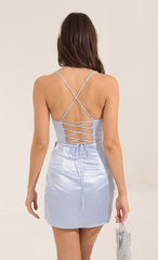 Satin Drape Dress in Blue