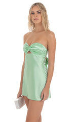 Satin Twist Cutout Dress in Mint Green